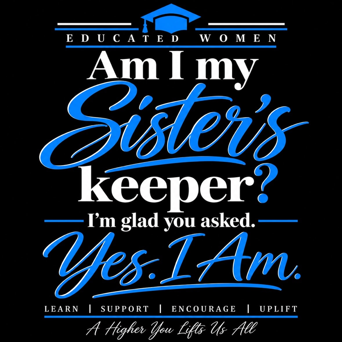 Educated Women tee — blue and white colorway